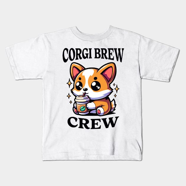 Corgi Brew Crew Coffee Lover Dog Lover Kids T-Shirt by Odetee